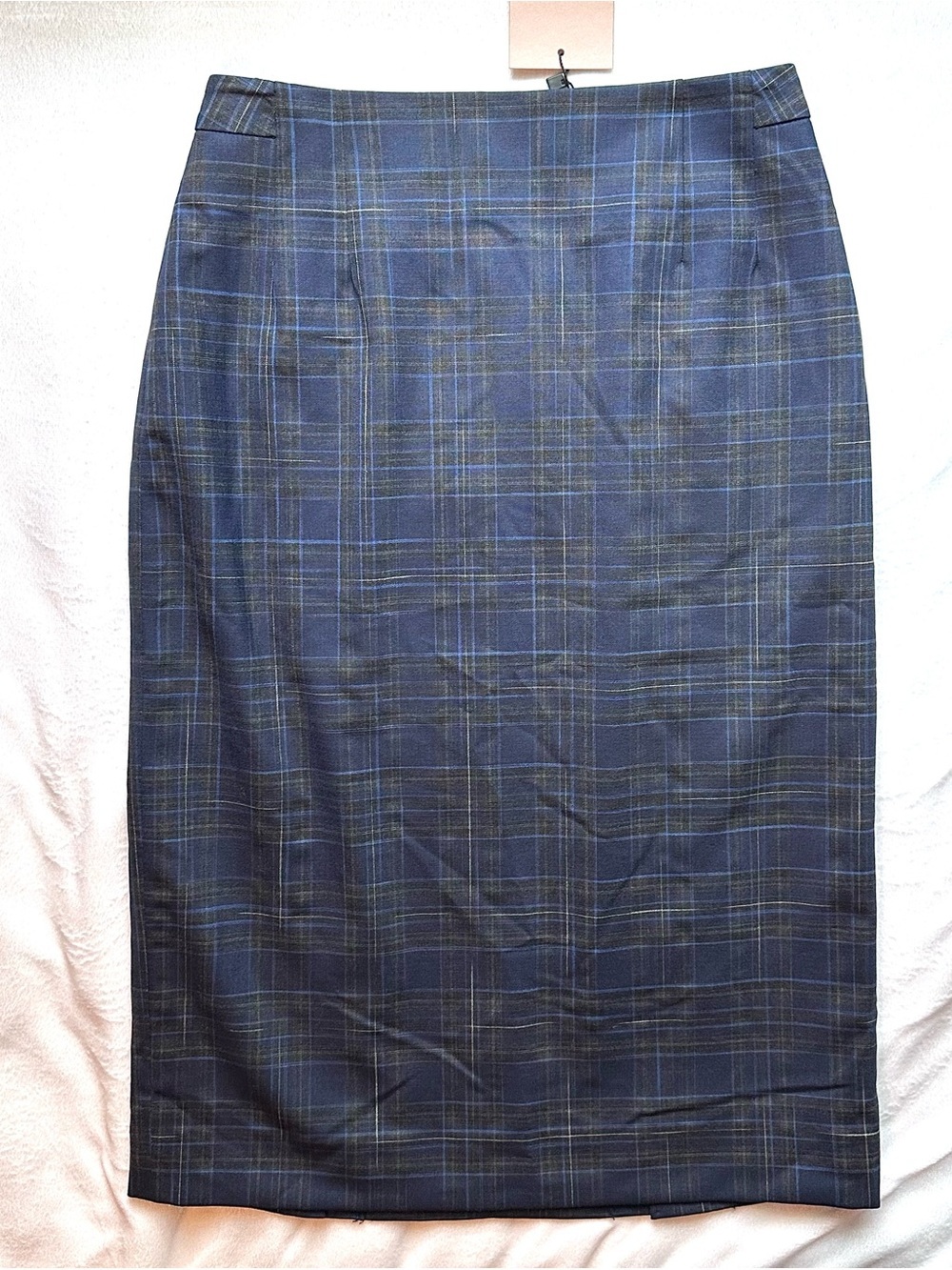 MM LaFleur Cobble Hill Plaid Pencil Skirt 2 Multicolor Navy Wool Blend NWT
